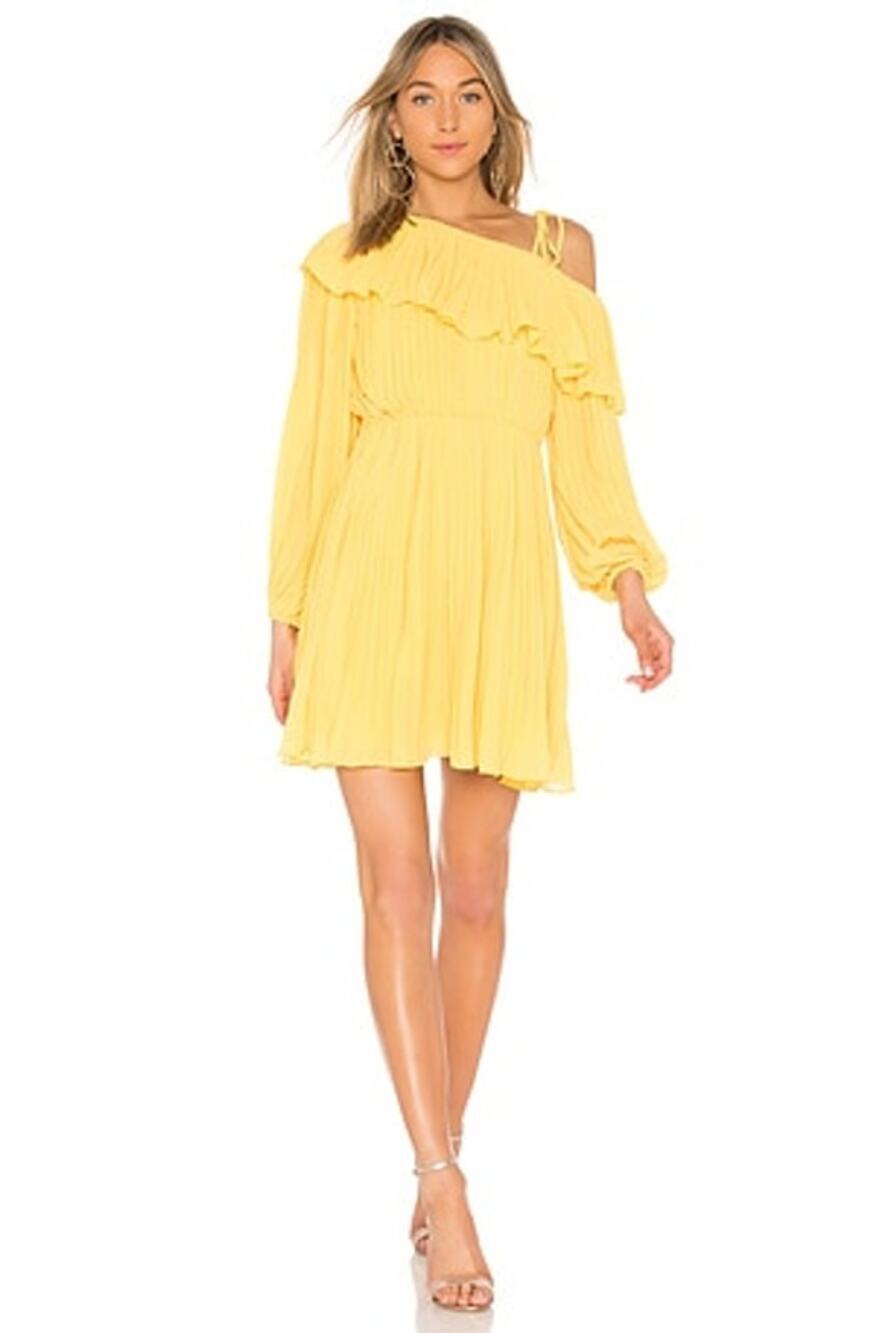 Revolve Endless Rose Pleated One Shoulder Dress in Lemon sz X small New
